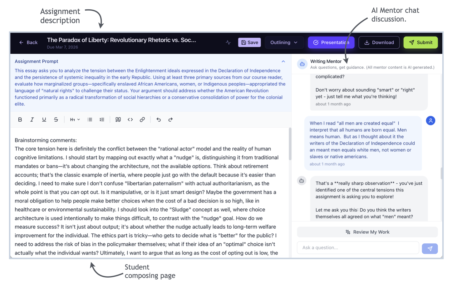 Student Writing Interface